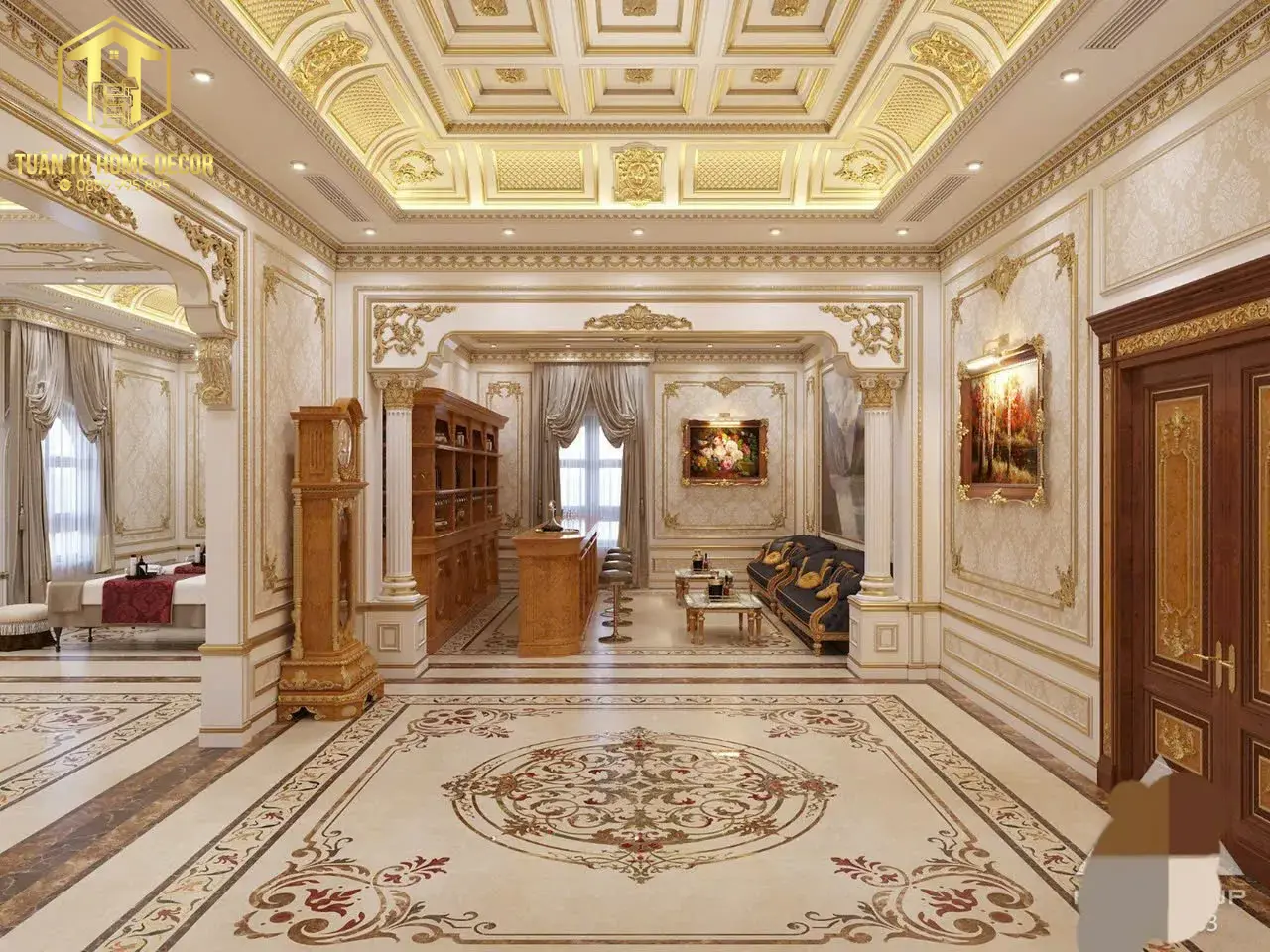 Mẫu phòng khách dát vàng 2