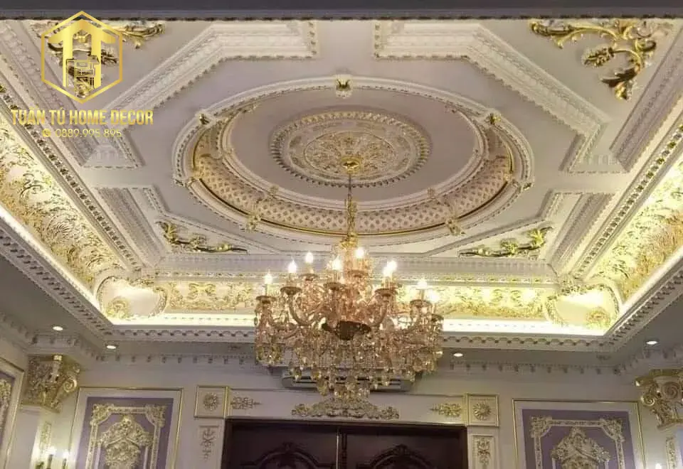 Mấu phào chỉ trần PU tần cổ điển rát vàng 2